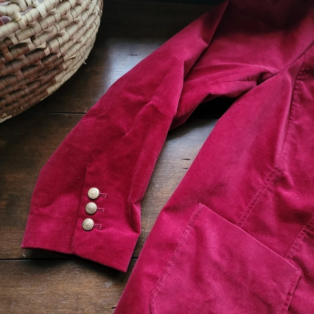 Talbots Corduroy Cotton Stretch 2-Button Blazer size 16W Red Gold Hardware - Picture 3 of 11